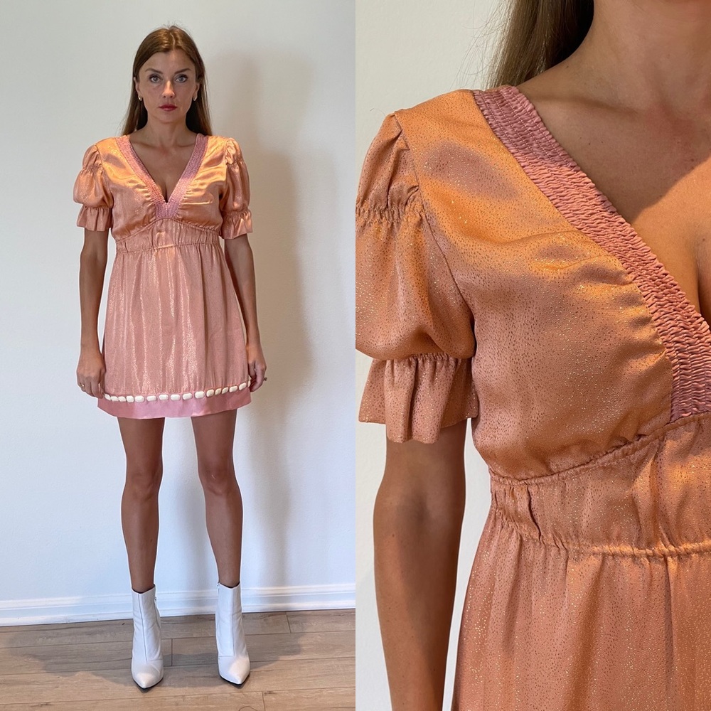 Hale Bob Pink & Gold Beaded Silk Mini Dress S